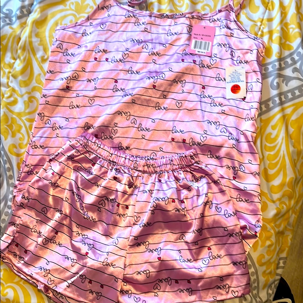 Pink Love Print Pajama Set